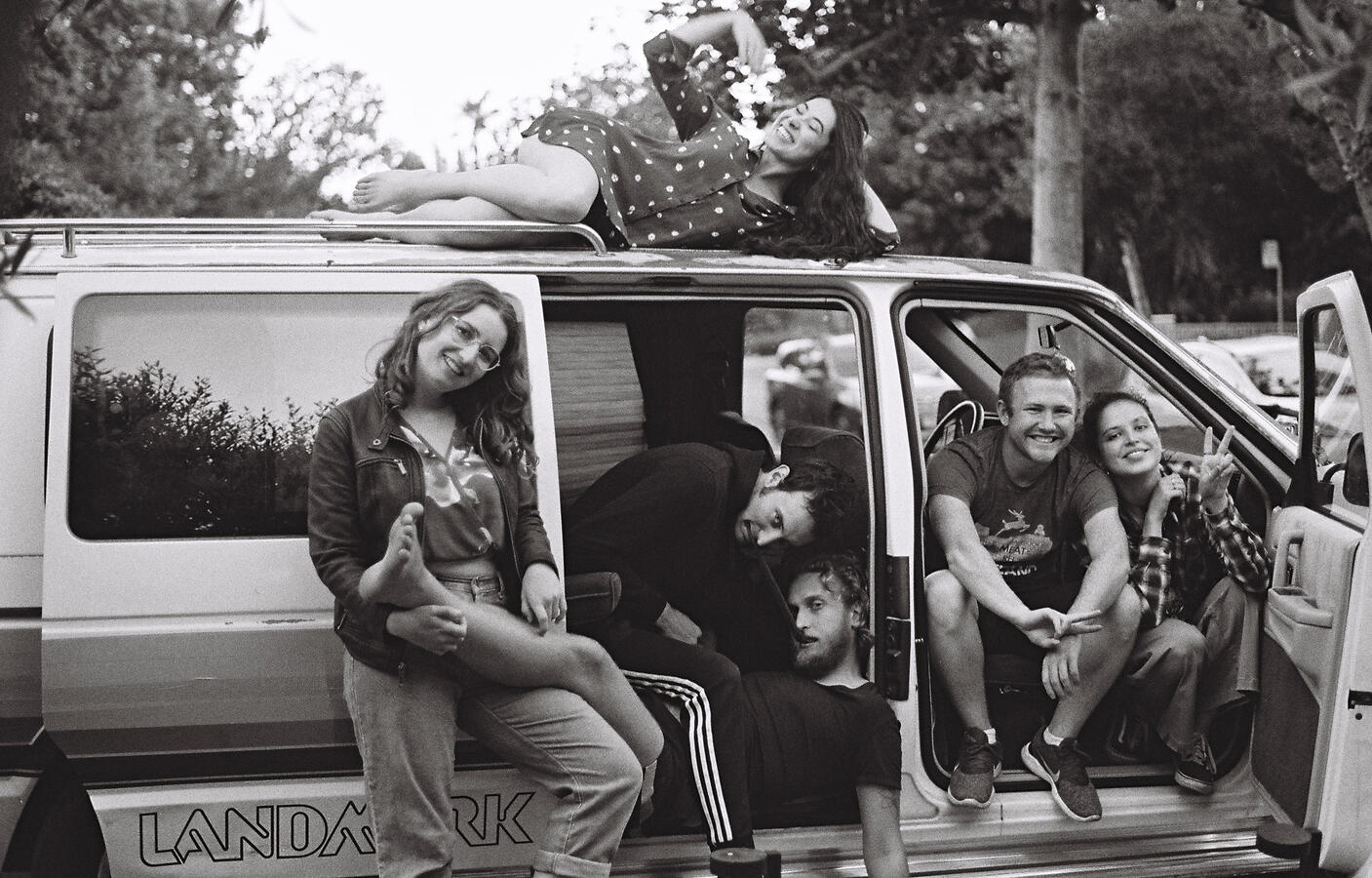 Sarnow on set with cast and crew of 'Retrograde'