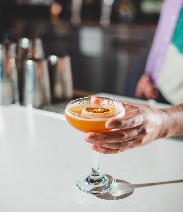 Belvedere, Giffard Pamplemousse, Pasubio, Blanc Chamomile vermouth, lemon juice, Burlesque bitters, dehydrated lemon